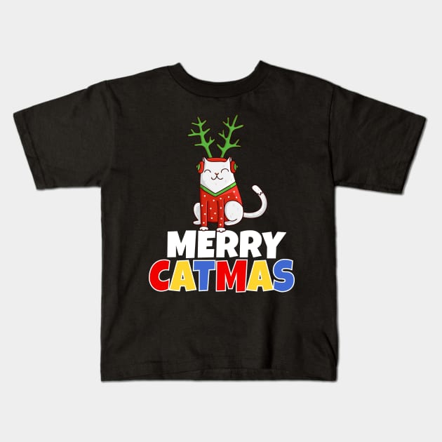 Merry Catmas Kids T-Shirt by Work Memes